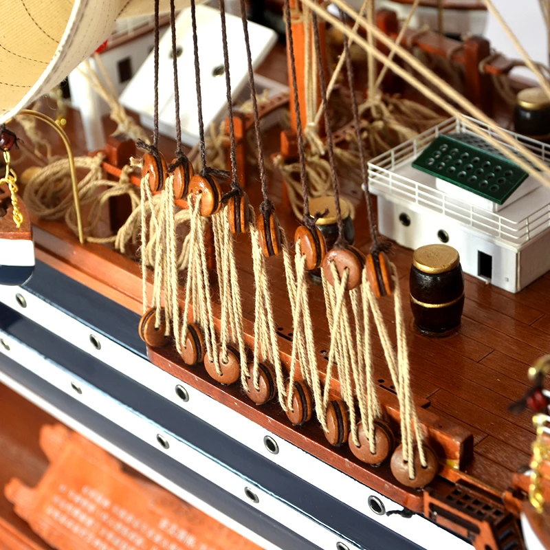 Unique design length 110cm antique craft Vietnamese wooden boat tall ship model PTW009
