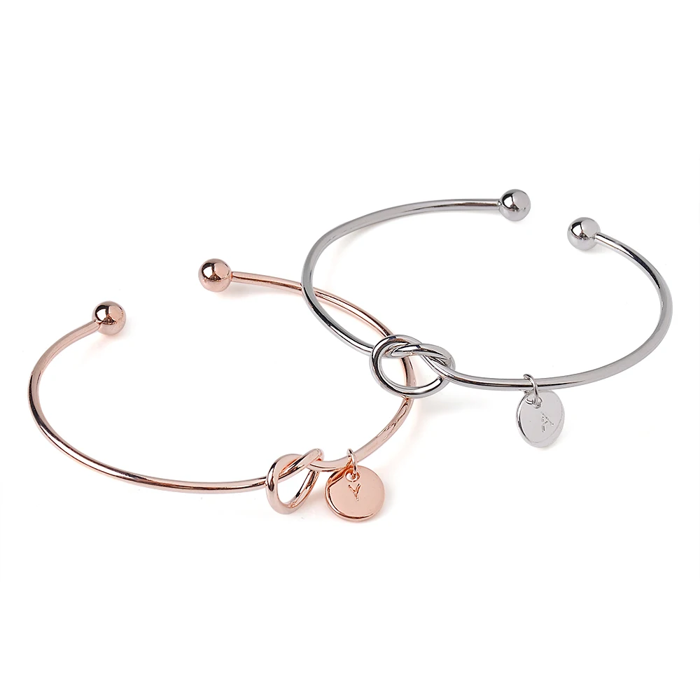 Customized Bijoux Women Jewelry 26 Initial Letters Disc Knot Bangle Bracelet