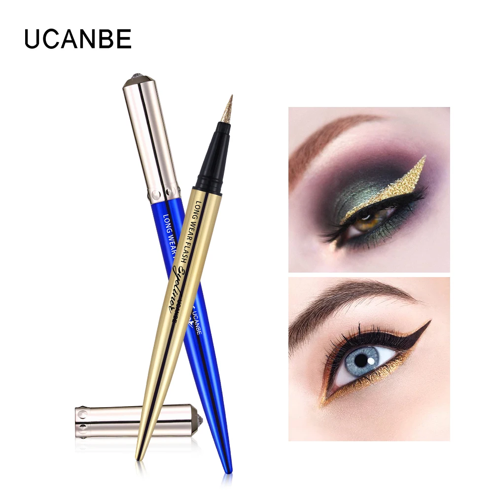 UCANBE Diamond Glitter Eyeliner Pencil Long Wear Flash Eye Liner & Eye Shadow Makeup Silky Smudge-proof Eyeliner Gold Shimmer
