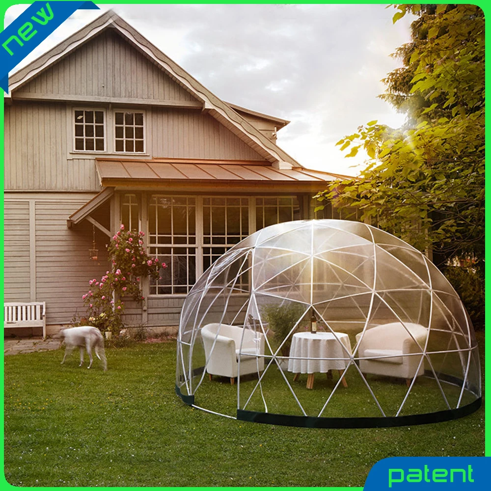 
transparent children girls round garden cubby tent with windows and roll up door 