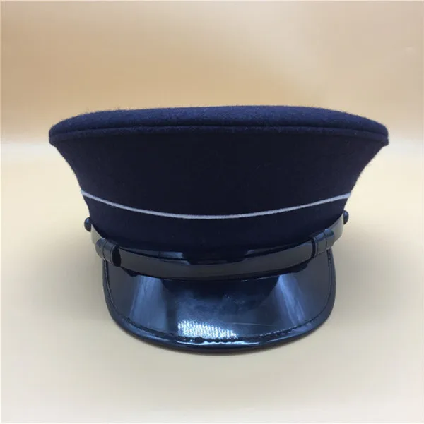 Welcome to custom high crown navy blue wool fabric officer visor cap big lip hats