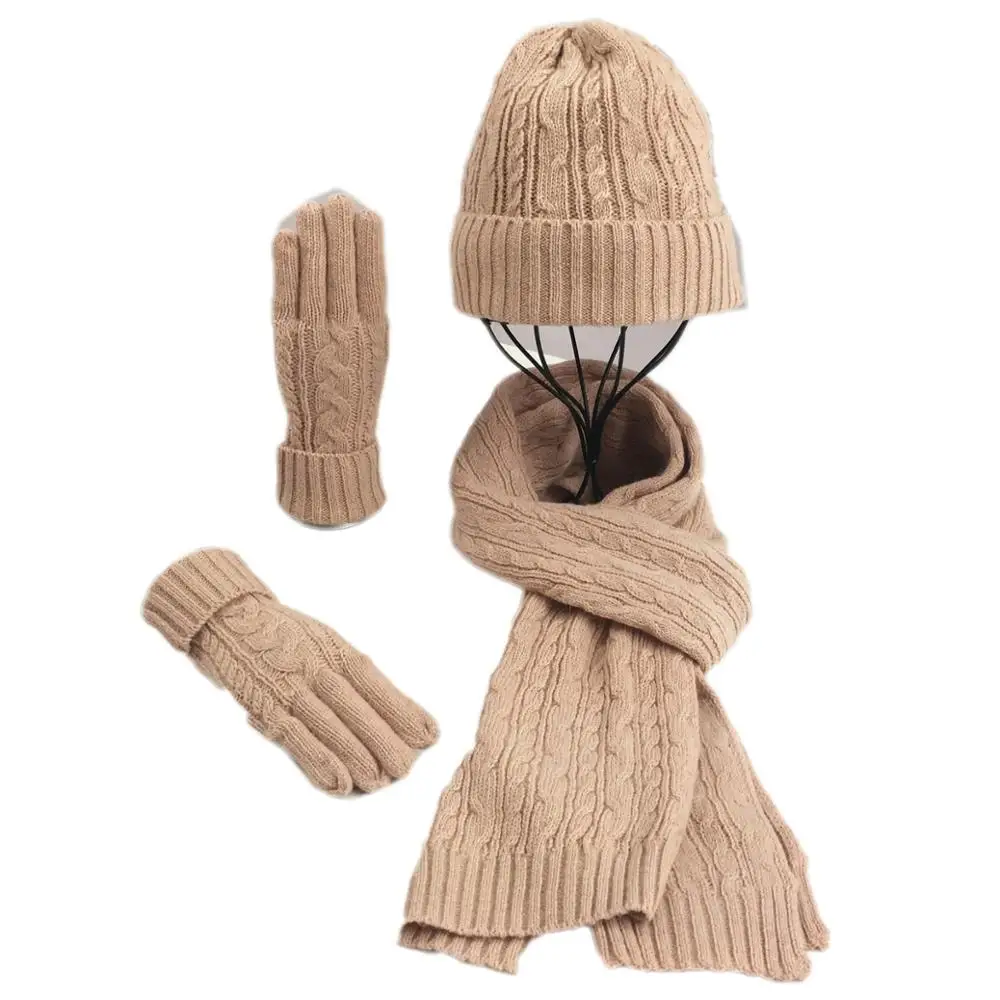 Knit Cashmere Scarf Hat Glove Sets Soft Warm Beanie women scarf hat