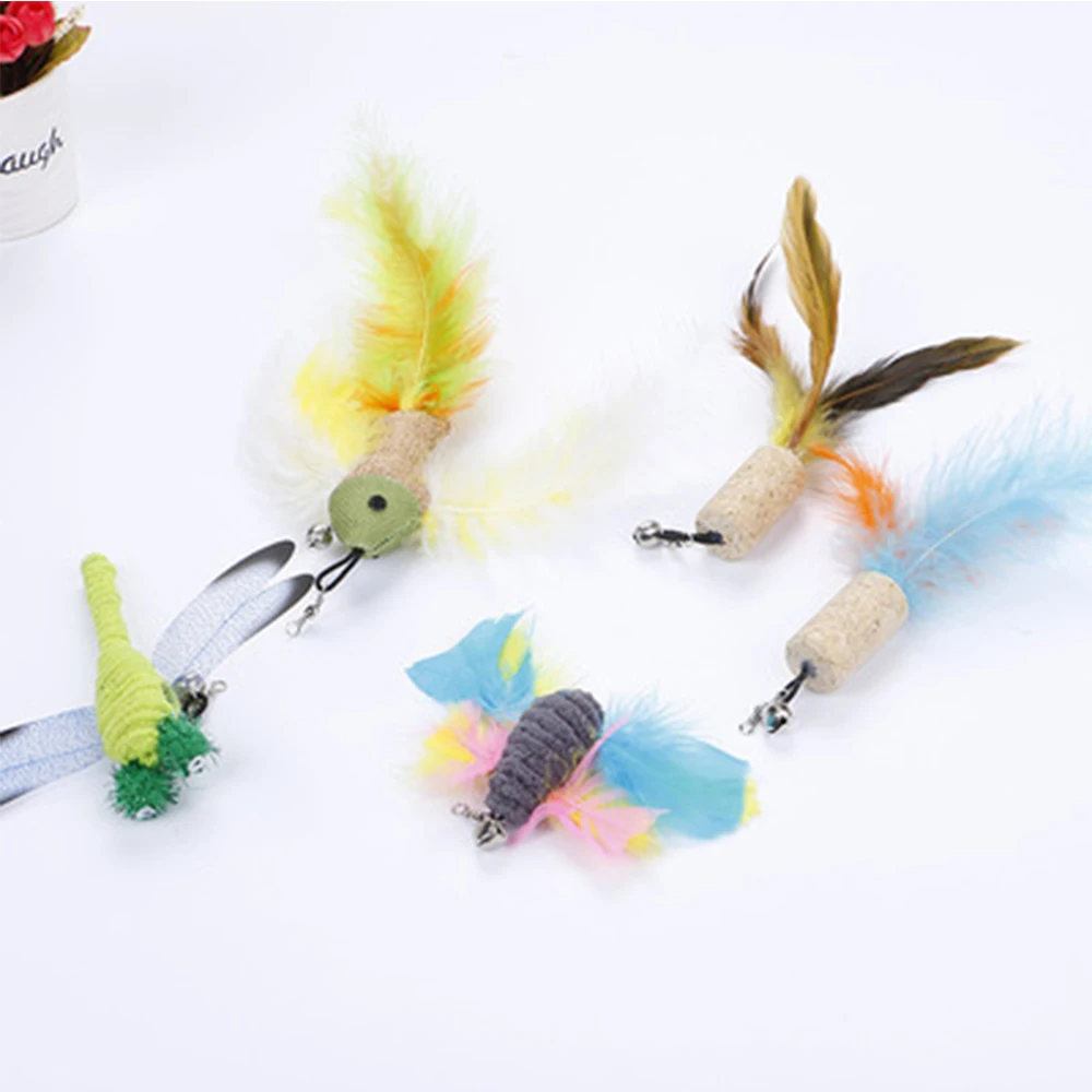 Cat Toy Supplies Replaceable Head Telescopic Look Real With Feather For Kittens