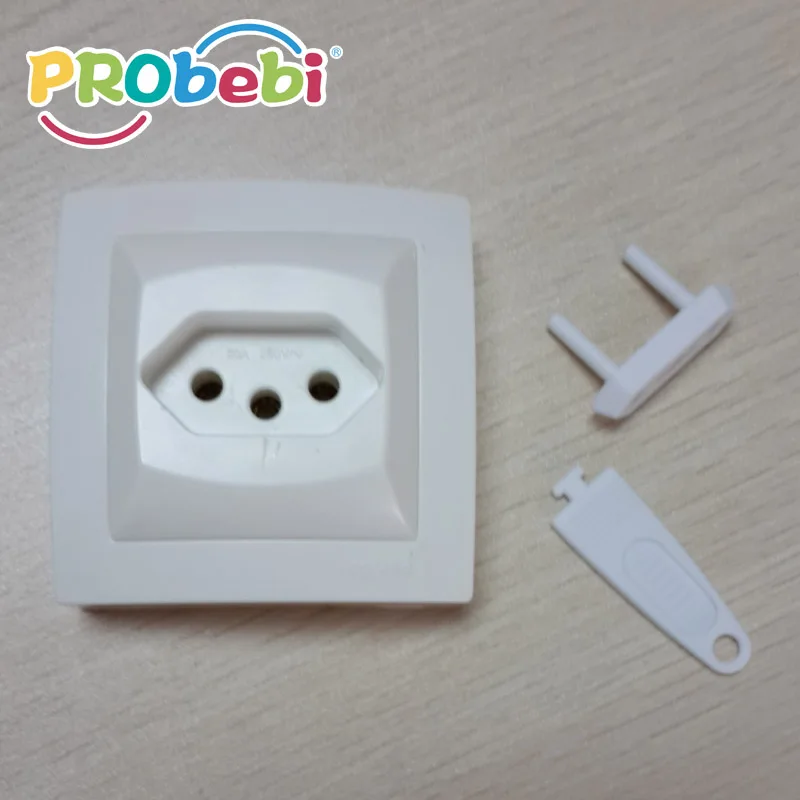Plastic two pin plug protector with key for children proof