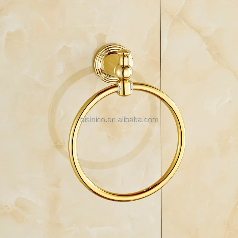 
PVD Gold Plated Wall Mounted Bath Copper Towel Holder Tower Hanger Ring 