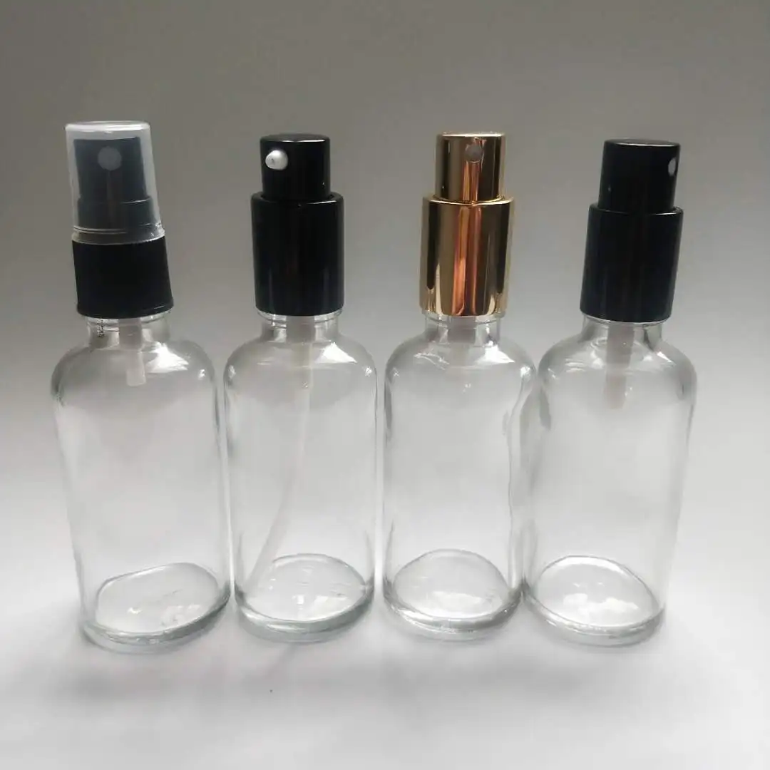 Clear glass bottle, clear oil bottle with perfume spray and dropper cap