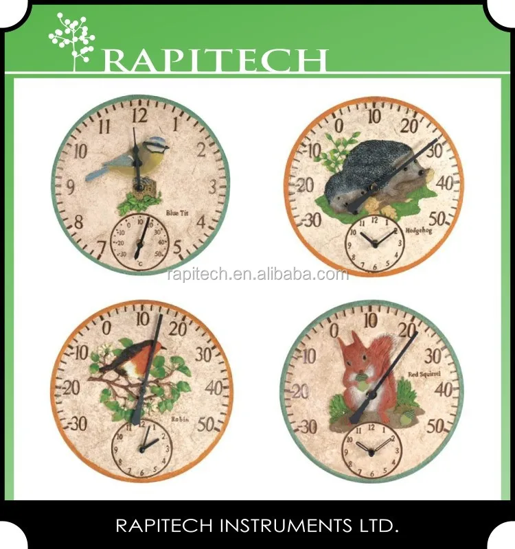 12 Inch Built in Polyresin Thermometer Garden Clock