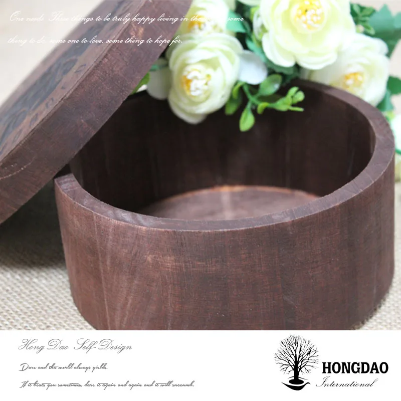 
HONGDAO Laser engraving logo cylindrical pine box round wooden box Keepsake Gift Box 