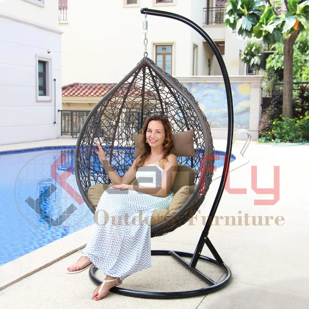 Egg shape round wicker adult hanging swing chair outdoor