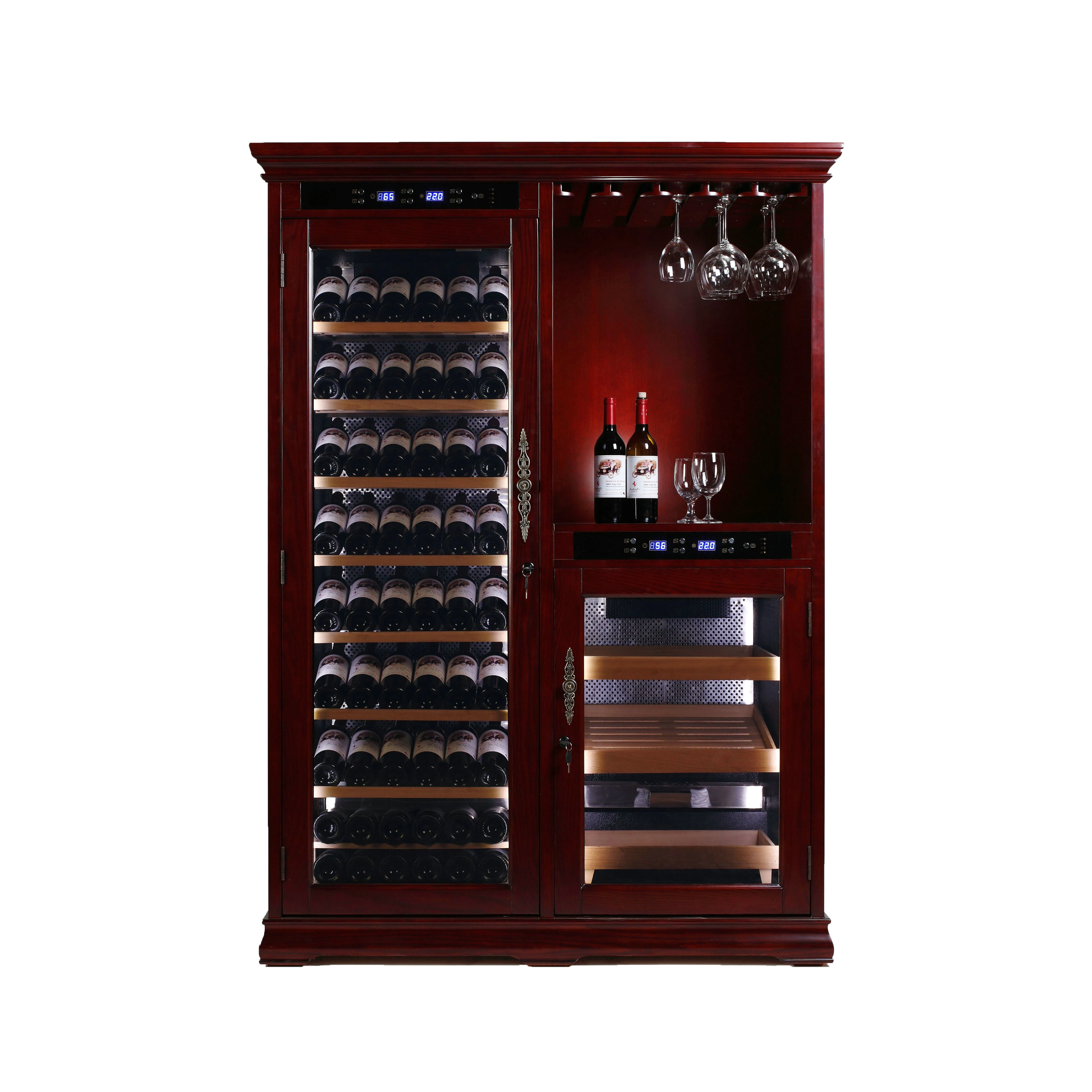 Electronic Humidor Wine Display Rack Cigar Cooler Cabinet Combo Furniture Style Tobacco Products Storage Lounge Cellar Cedar
