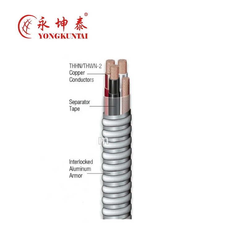 250ft 12/2 solid CU MC lite cable Aluminum Armored Cables for USA Market THHN Cable