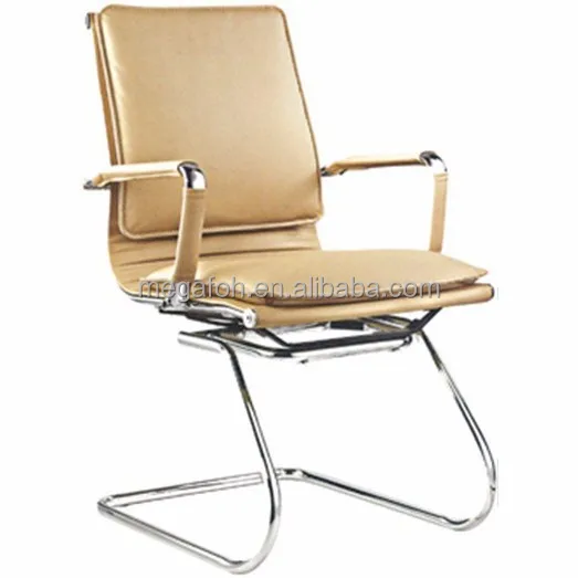 Beige leather sofa padded office reception chairs, waiting room chairs without wheels(FOH-F26-C) halter office furniture