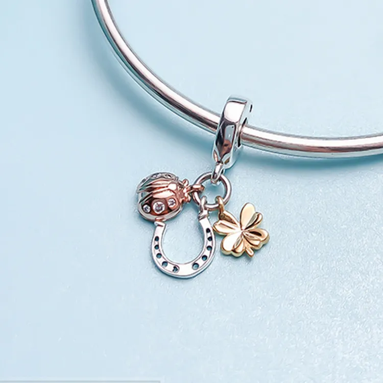 
925 sterling silver pendant 2019 new horseshoe four-leaf clover ladybug pendant 