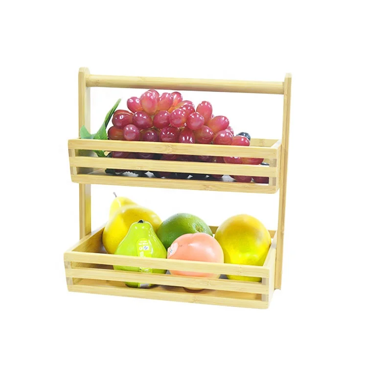 2-х уровневые бамбуковая корзина для фруктов, легко носить с собой из нержавеющей стали с ручкой, фруктовая подставка для кухонной мойки, растительное производства хлеба держатель для хранения