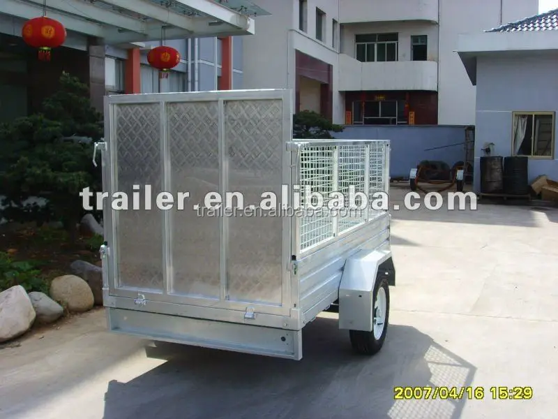 hot sale 6x4, 7x4, 7x5, 8x5 hot dipped galvanized cheap farm used aluminium ramp cage trailer