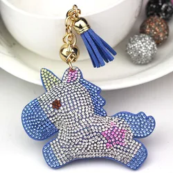 Novelty Cute Bling Shiny Unicorn Shaped  with diamond  covered Leather PU Keyring  Key Ring key chain Keychain