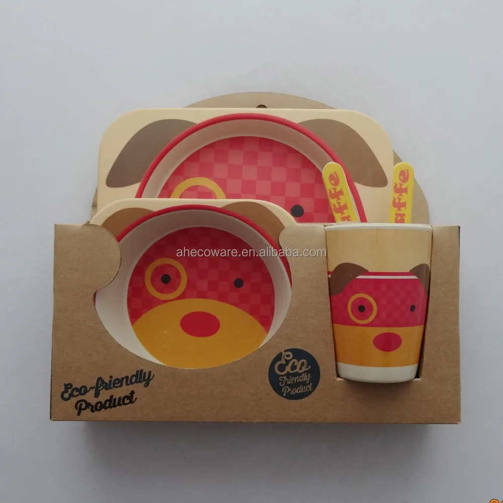 Classical BPA Free Bamboo fiber kids dinner sets bamboo baby bowl Toddler feeding plates bowls cups non toxic
