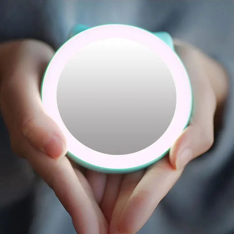 Handheld pocket travel power bank led lighted makeup vanity mirror