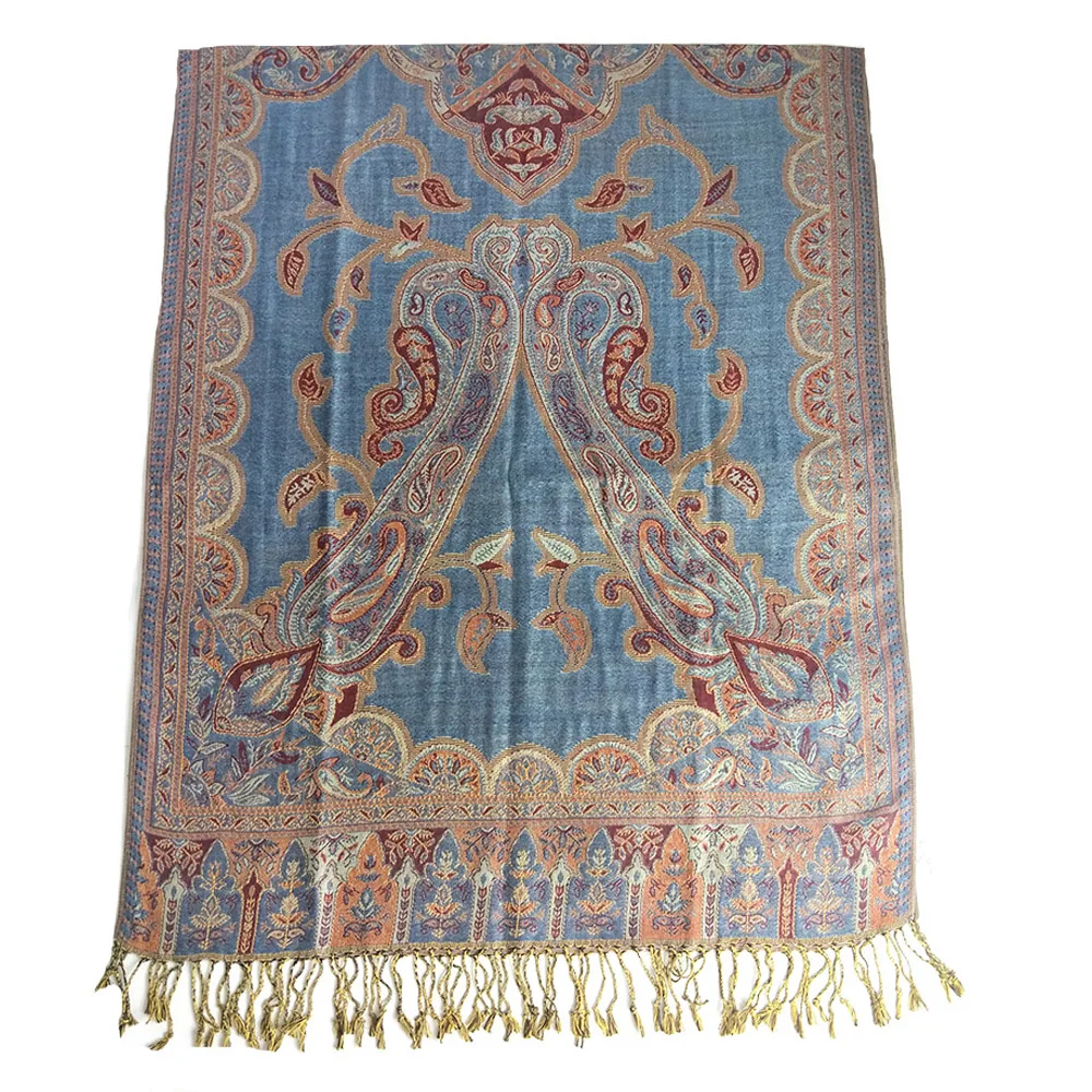 Newest pashmina hot saling shawl silk jacquard fashionable women scarf with fringe