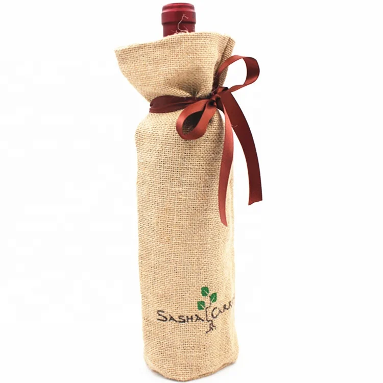 Hot sale custom logo printed 100% natural jute bag wine bottle gifts bags for sales