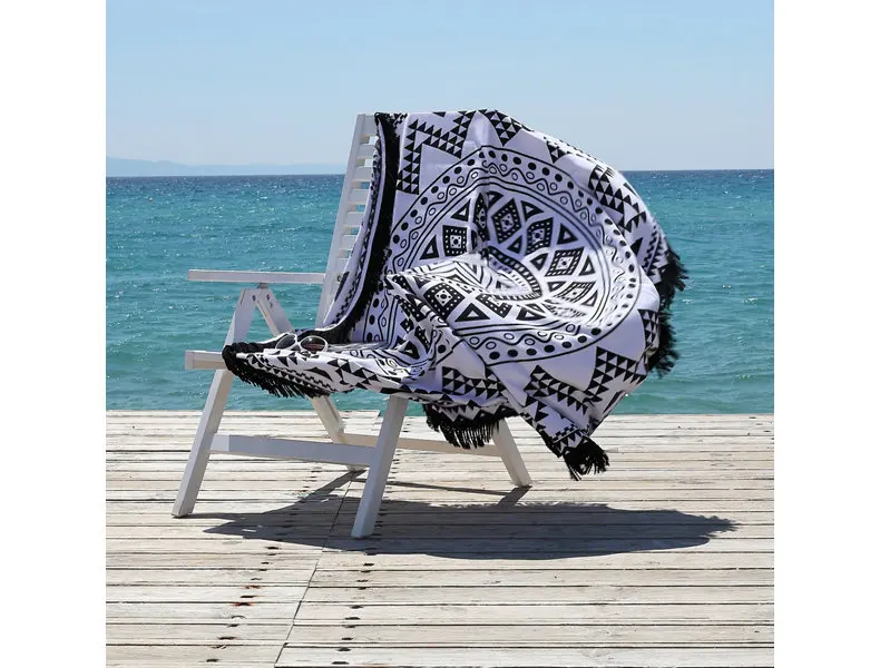 Manufacturers Wholesale Cotton Yarn Dyed Print Turkish Round Beach Towel