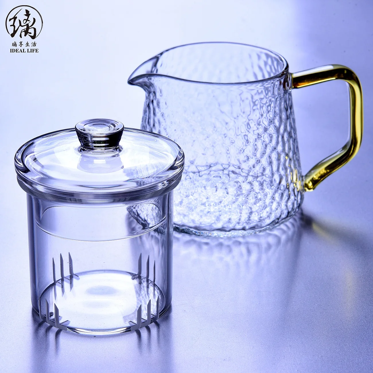 Handblown Clear High Borosilicate Small Glass Teapot With Infuser and Colorful Handle