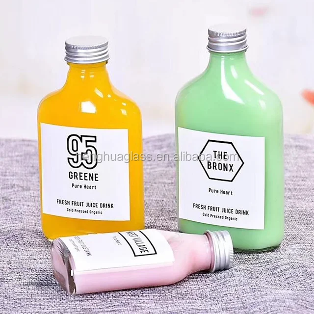 Empty  50ml 100ml 200ml flat flask  glass bottle for cold brew tea coffee juice  liquor whiskey liquid  bottles with svcrew cap