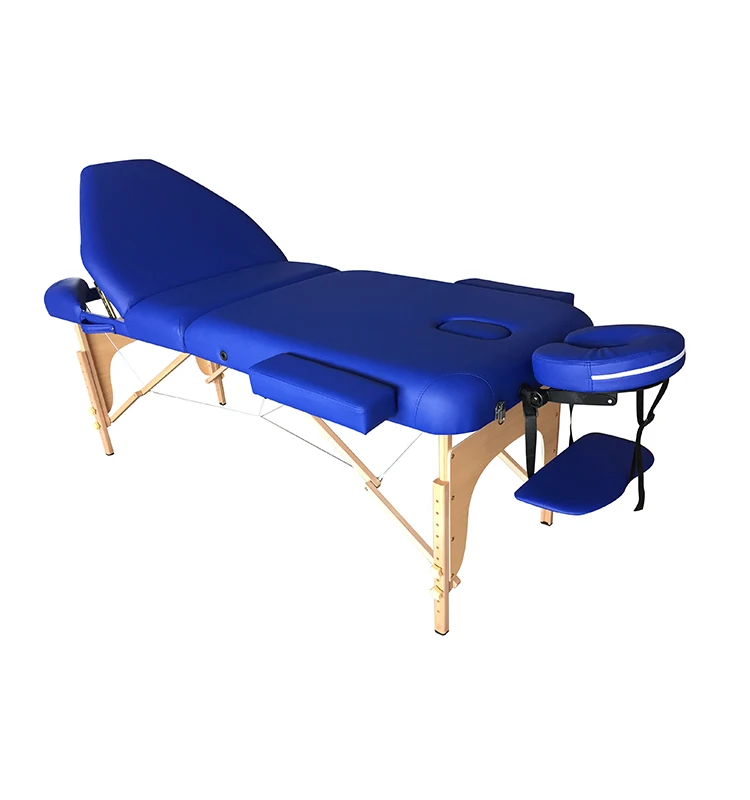 China Wholesale Custom Portable Folding 3-section Wooden Massage Beauty Bed