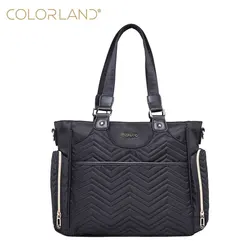 New Design Stylish Quilting Baby Diaper Bag Black Color Quilted Polyester Mummy Tote Bag