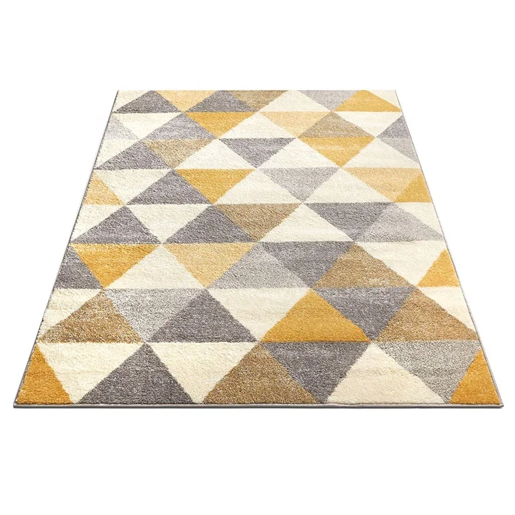 Soft Easy to Clean Stain Resistant Gold & Grey Modern Area Rug Living Room Rug