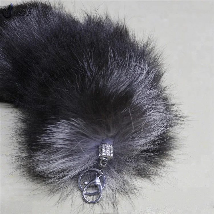 ALICEFUR High quality silver fox fur tail keyring real fox fur key ring bag pendants