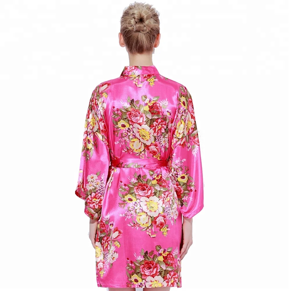 803 Mature Women Night Wear Robe Floral Silk Kid Sleepwear
