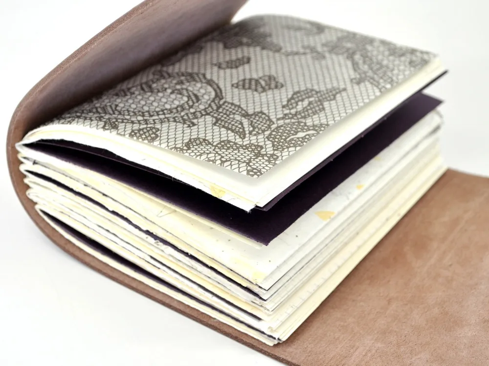 Unique bundled cow hide leather journal vintage with thread 6 small paper sheet books, natural raw leather journals handmade