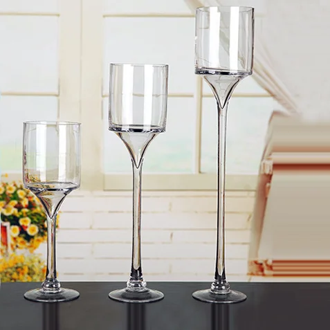 Wedding Table Glass Centerpiece Tealight Holder/hurricane Glass Tealight Candle Holders Set/glass Trio Pedestal Candleholder
