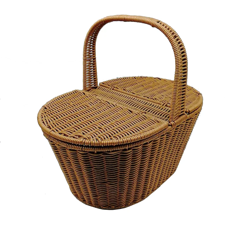 BOt-1021  Graceful hand weaved oval plastic rattan handle picnic basket