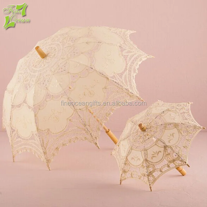Wholesale Fashion Casual Simplicity Vintage Parasol White Lace Wedding Umbrellas
