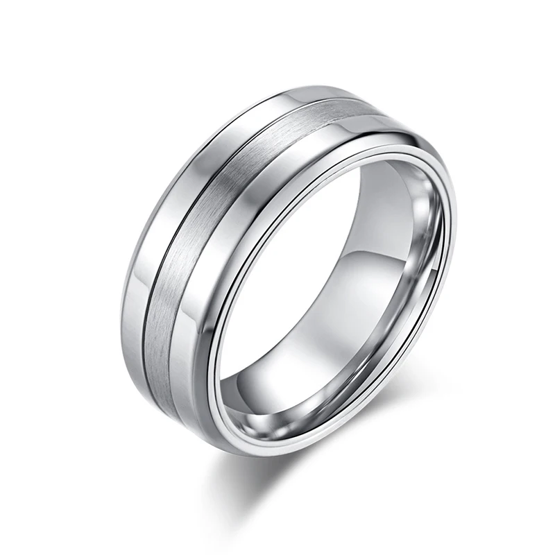 European and American Style Wedding Band Matte Brushed Finish Classic Black Titanium Ring Men