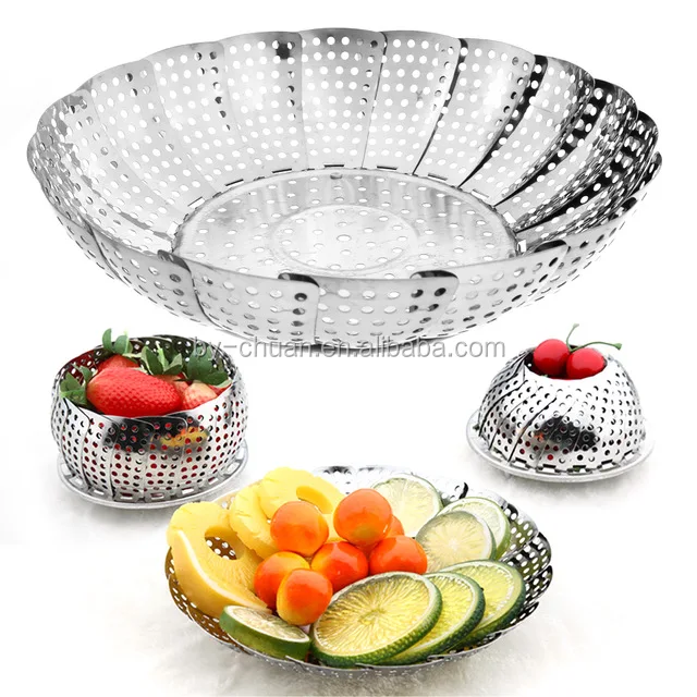 stainless steel utensils steamer basket adjustable folding vegetable steamer
