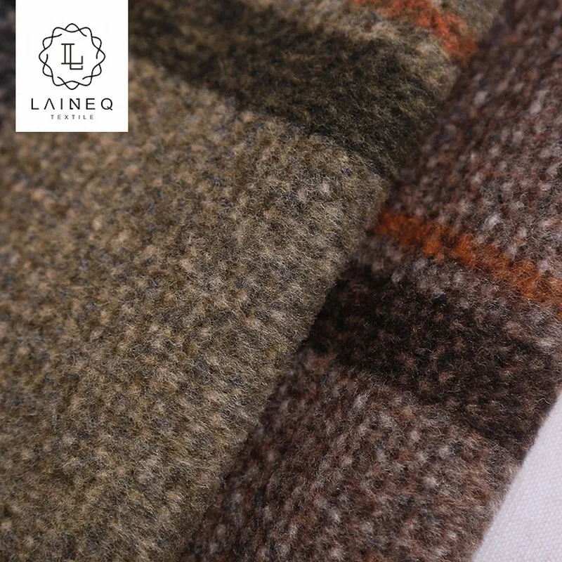 breathable soft warm plush plaid windowpane tweed wool fabric for winter coat