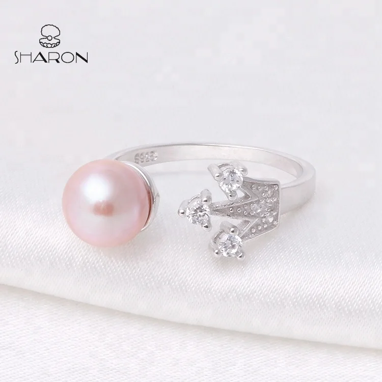 Fashion Sharon Small Crown S925 Sterling Silver Pearl Ring Mounting Handmade jewelry For Women And Girls