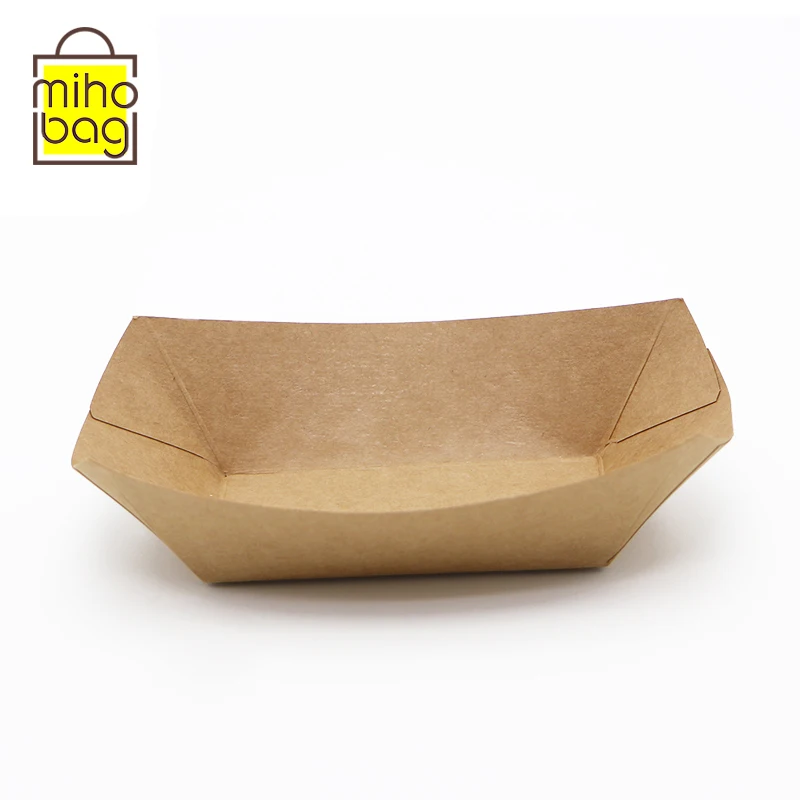 Custom Logo and Printing Boat Shape Box Kraft Paper Disposable Bowl for Fried Chicken