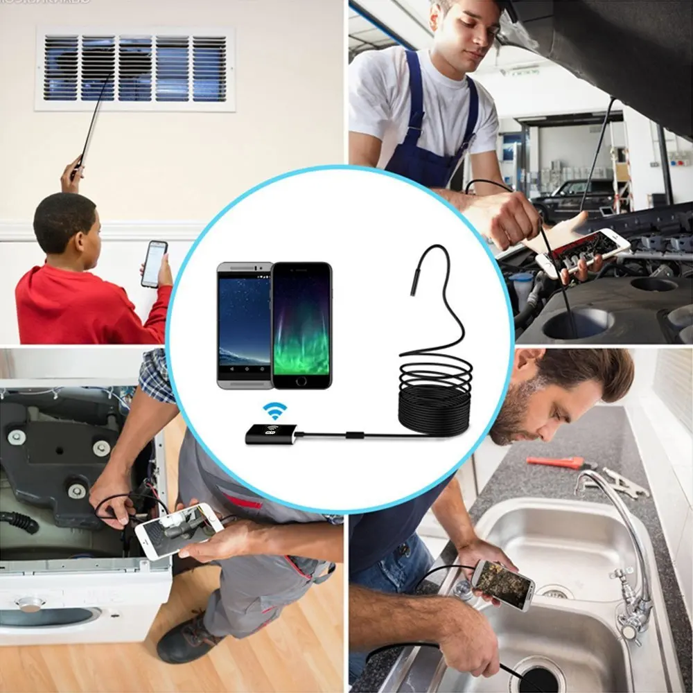 Newest 6 LED wifi 720P WIFI Borescope endoscope inspection camera for iphone 1m soft wire