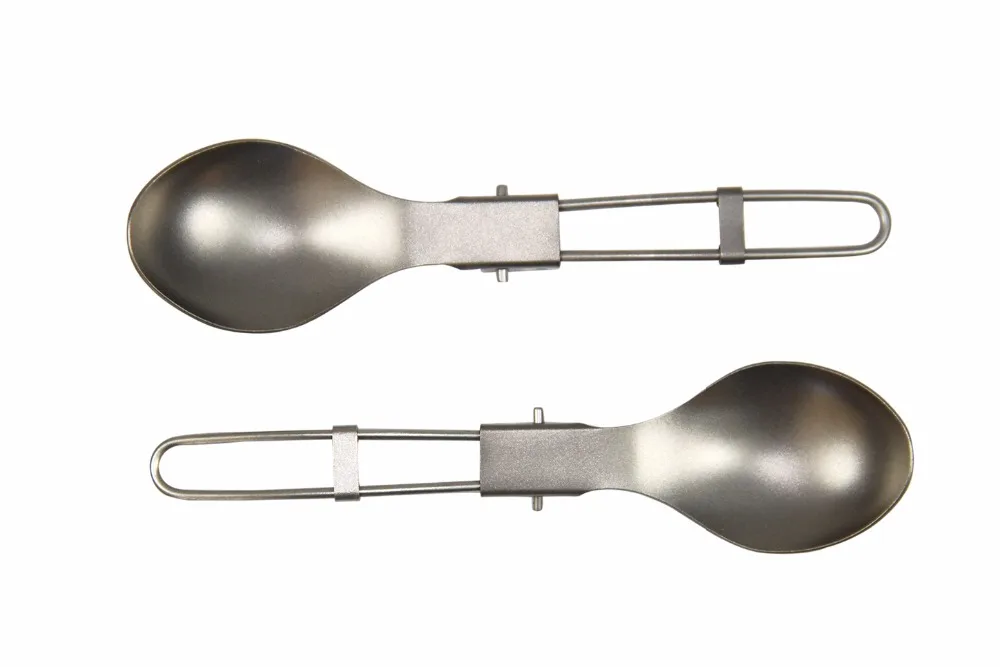 OUTDOOR HIKING CAMPING MOUNTAINEERING FOLDING FOLDABLE FLATWARE TITANIUM SPOON