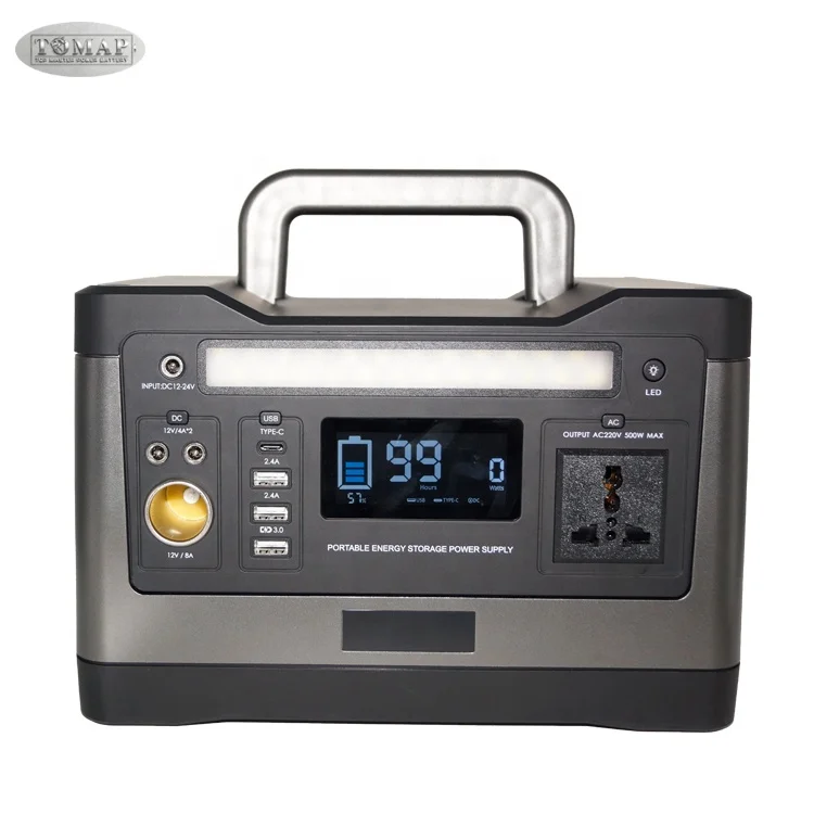 500W Dc12V Portable Rechargeable Car Power Station Emergency Mobile Power Supply With Led Light And Lcd Display