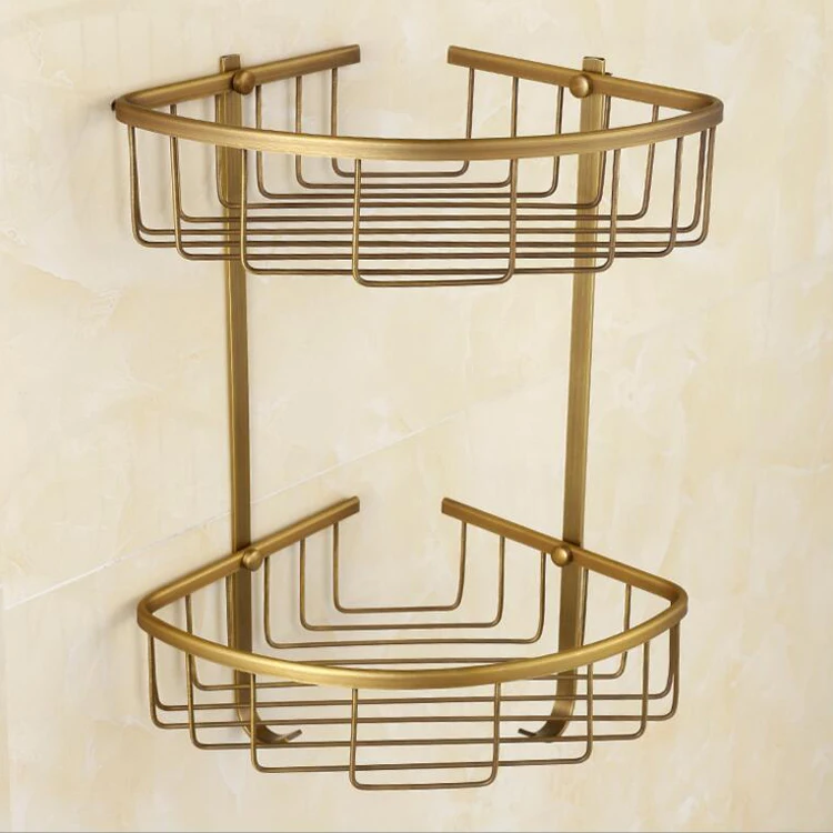 
Bathroom corner shelves dual tier antique brass basket holder bathroom accessories KXL-5262 