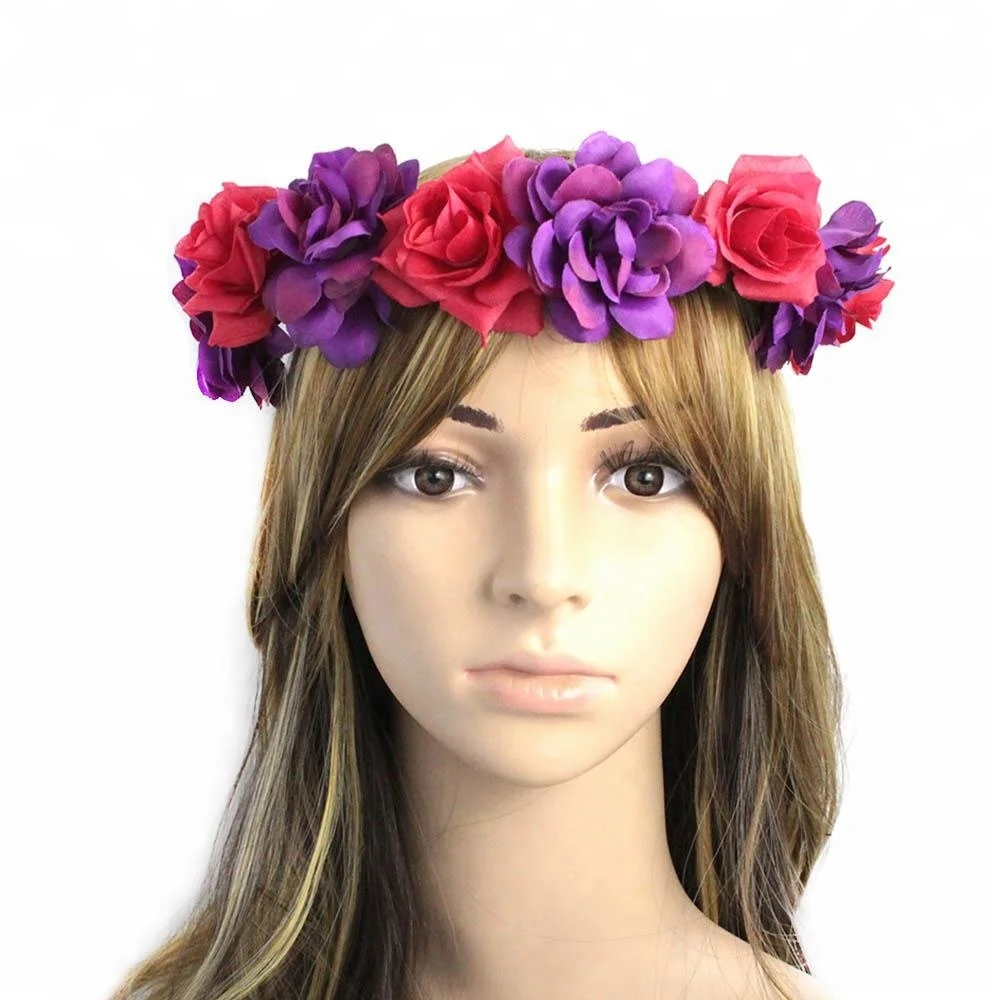 GENYA Fancy Handmade Bridal red rose Flower Crown Bohemia Seaside Hairband rose hair flower crown