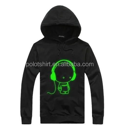 China white and blue lighting led EL flashing light hoodie with 2AA battery inverter