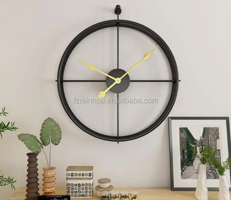 Гавайская гитара 23 дюймов rainhou Amazon горячие продажи круглый металлический черный стены искусства дома декоративные кварцевые настенные часы