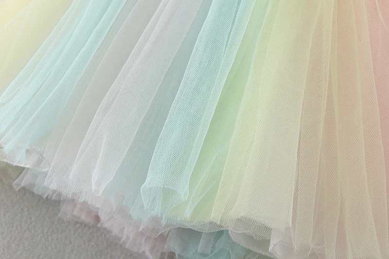 Boutique Wholesale Baby Girl Rainbow Color Dresses Princess Appliques Lace Tulle Infant Girls Pink Tutu Floral Dress