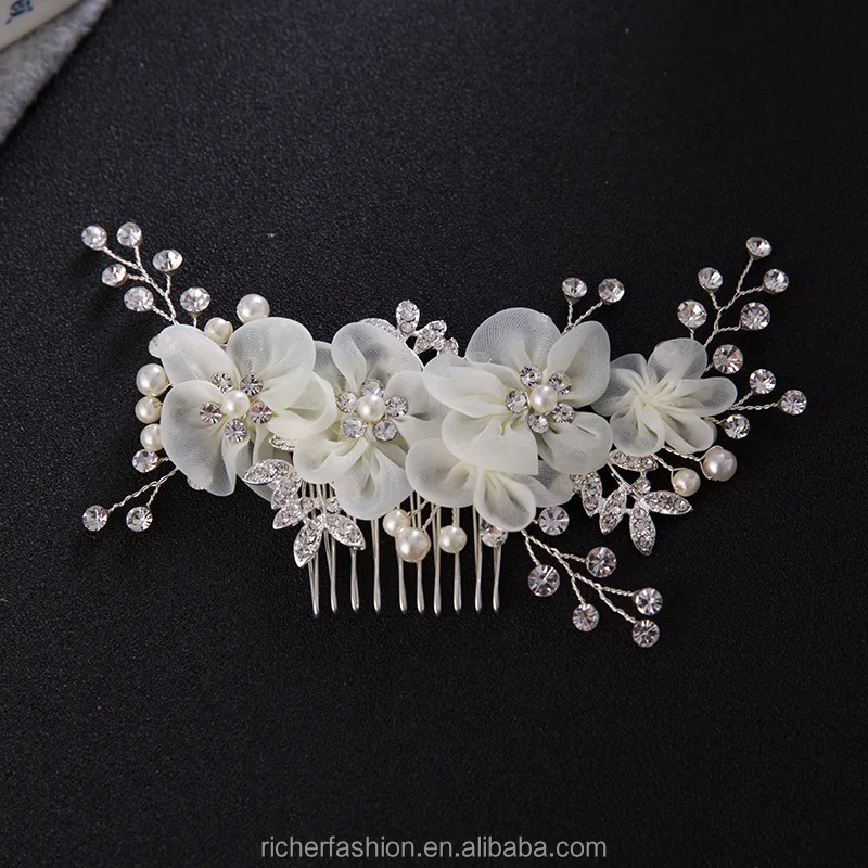 Bridal Wedding pearl Flowers Bride Marriage Party Rhinestone Hair Comb